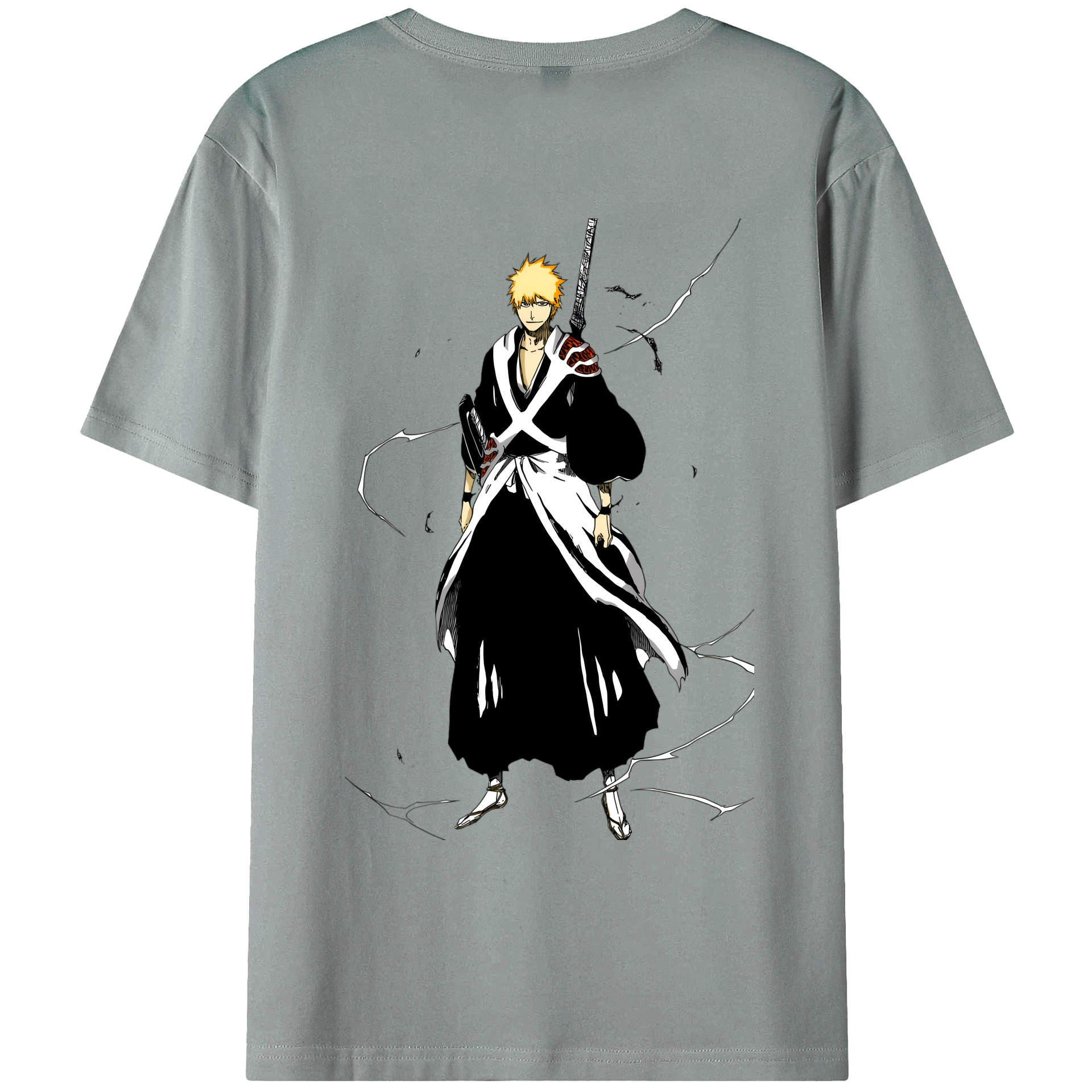 （画像用） ブリーチ 黒崎一護（くろさき いちご）BLEACH Kurosaki Ichigo 綿100％ メンズ半袖Tシャツ（バックプリント） 通気性